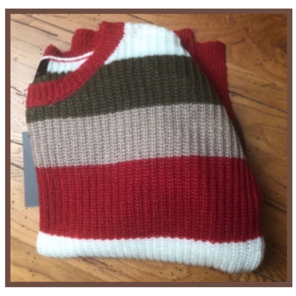 🎈Sold🎈Bright Red & Olive Stripe Cozy Side Slit Sweater (S) - Picture 11 of 12